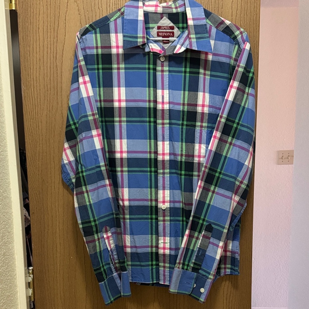Merona Blue and Green Plaid Button Down Shirt